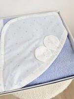 Pamučni frotir ručnik za bebe i djecu, plavi s kapuljačom na bijele točkice