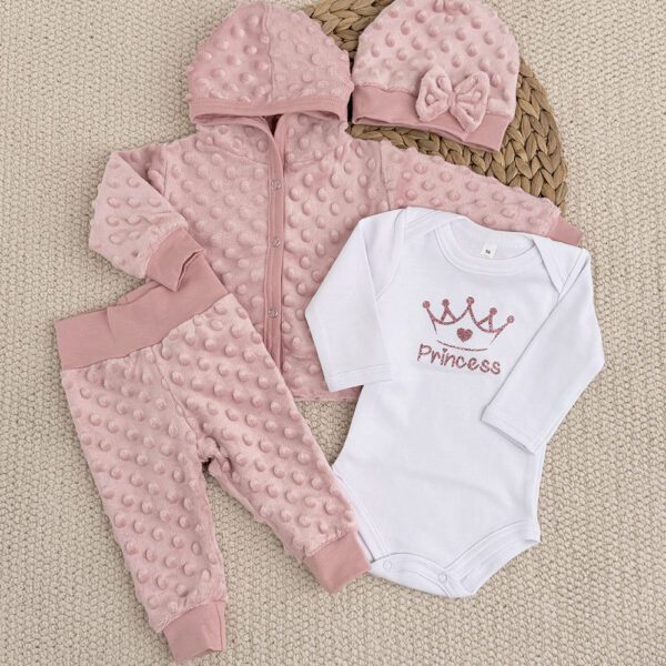 Komplet za bebe u puder boji minky materijala