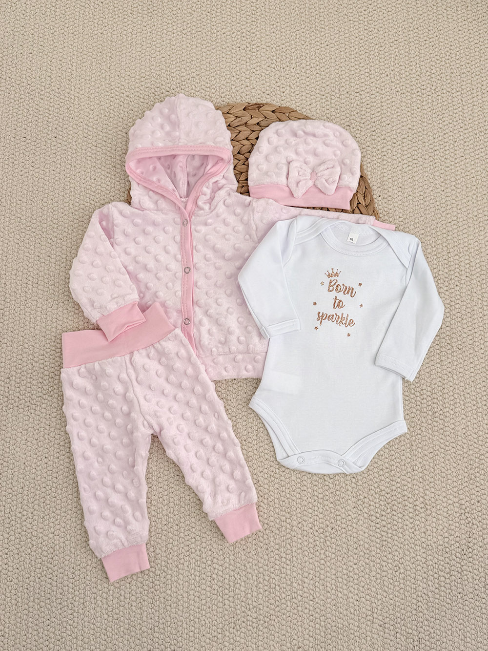 MINKY KOMPLET ROZI3 Komplet za bebe u rozoj boji minky materijala